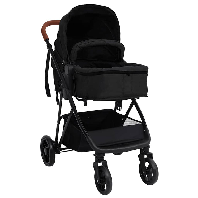 Vidaxl kinderwagen 3-in-1 staal antracietkleurig en zwart