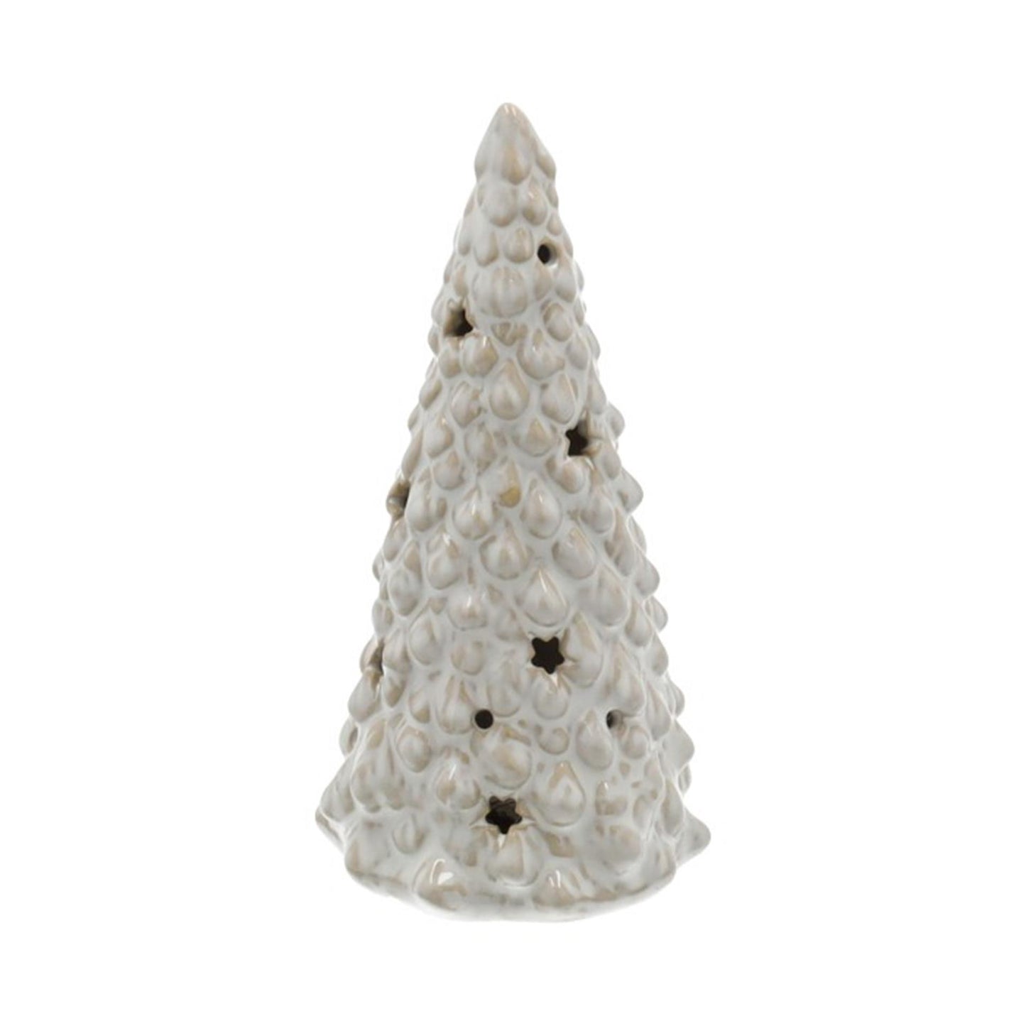 Hbx natural living beeld kerstboom kima h25cm met led wit aardewerk