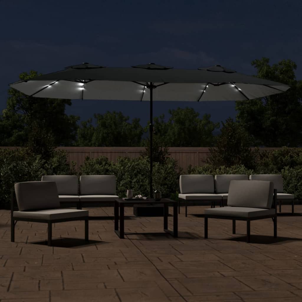 Vidaxl parasol dubbel dak met led 449x265 cm antracietkleurig