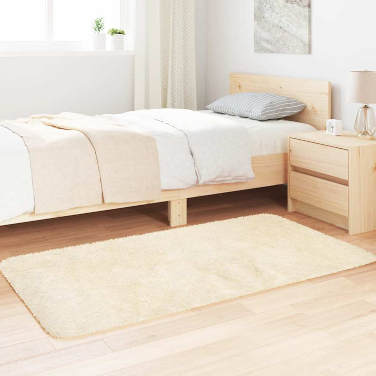 Vidaxl hoogpolig vloerkleed navarra 80x150 cm polyester crèmekleurig