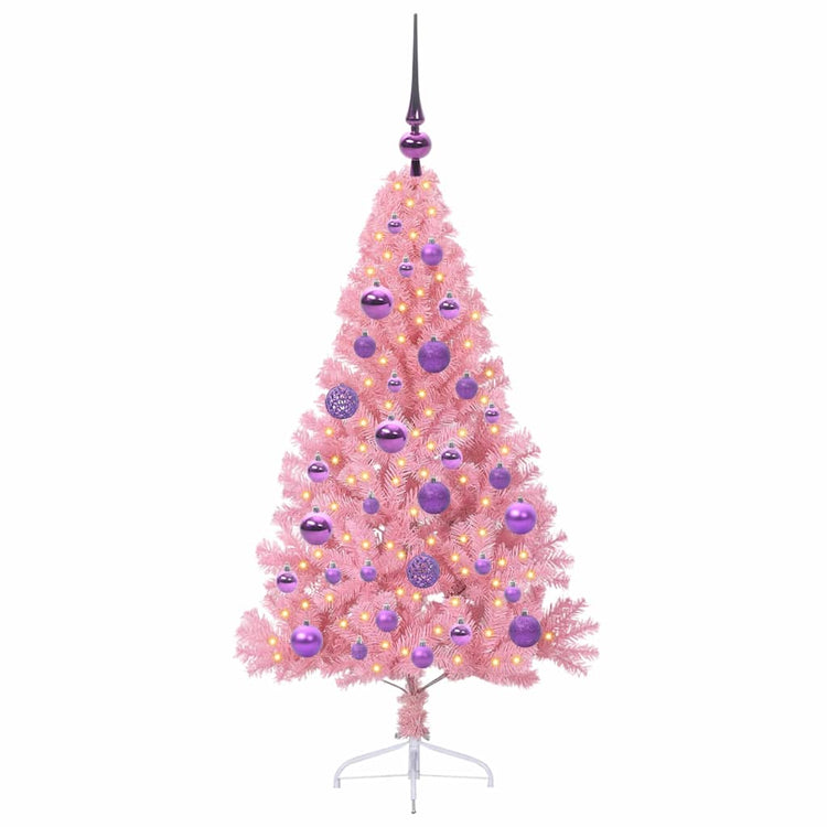 Vidaxl kunstmatig voorverlicht kerstboom met 150 led roze 120 cm pvc