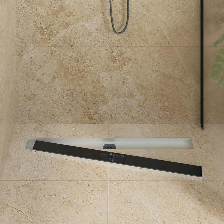 Vidaxl doucheafvoer glasdeksel met 360° sifon zwart 90 cm