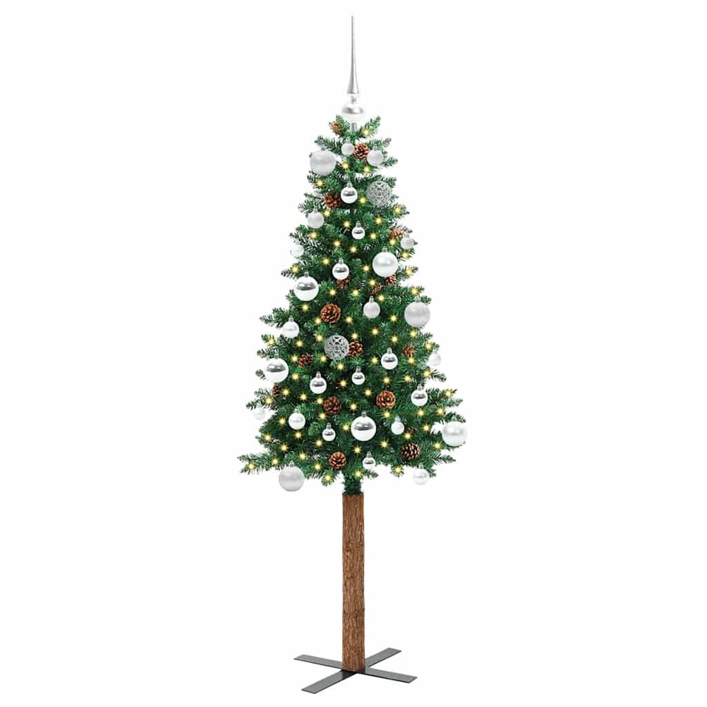 Vidaxl slanke kerstboom groen 150 cm pvc en massief dennenhout