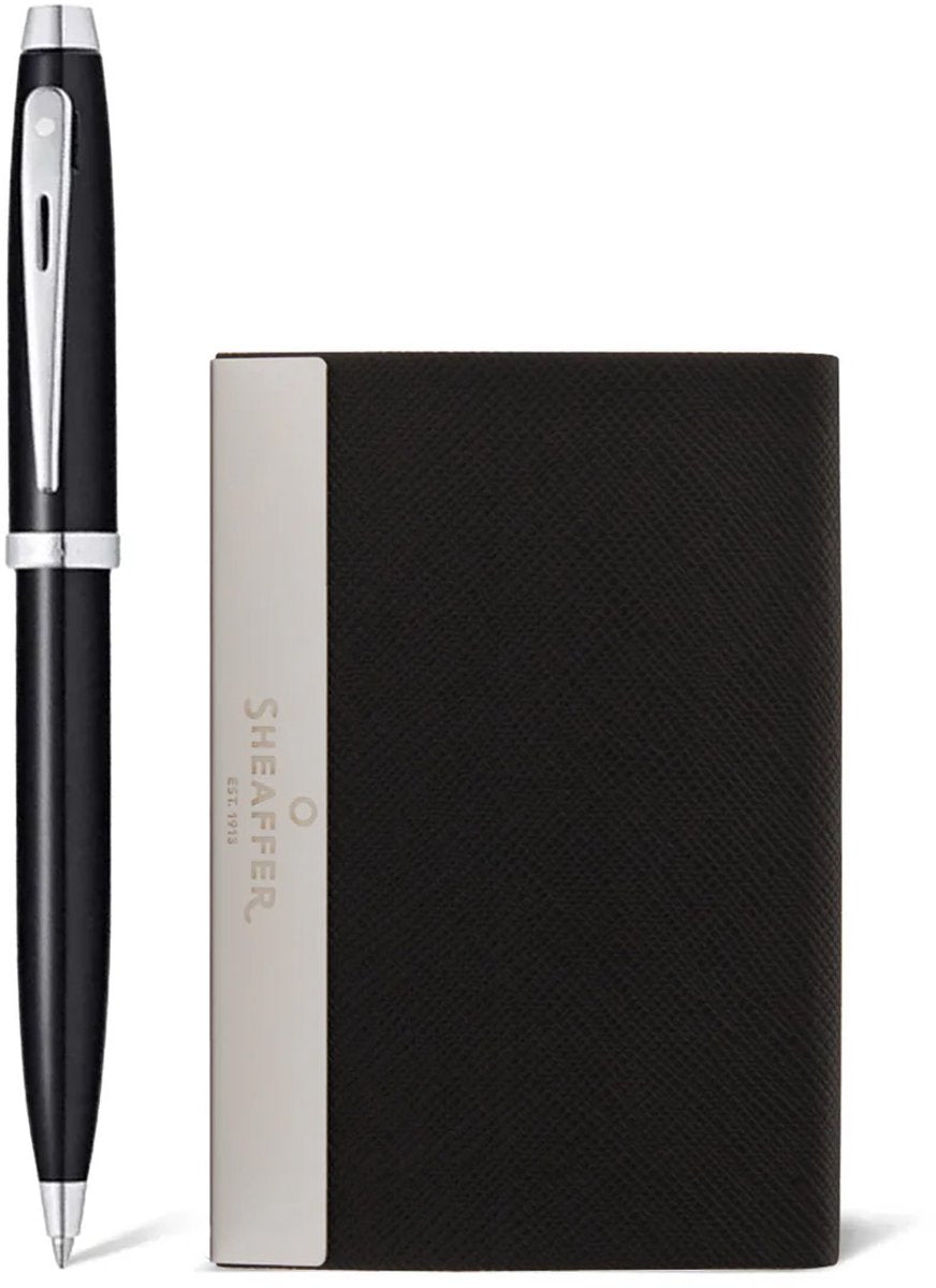 Sheaffer balpen giftset - 100 g9338 - glossy black lacquer chrome plated - met visitekaarthouder - sf-g2933851-3