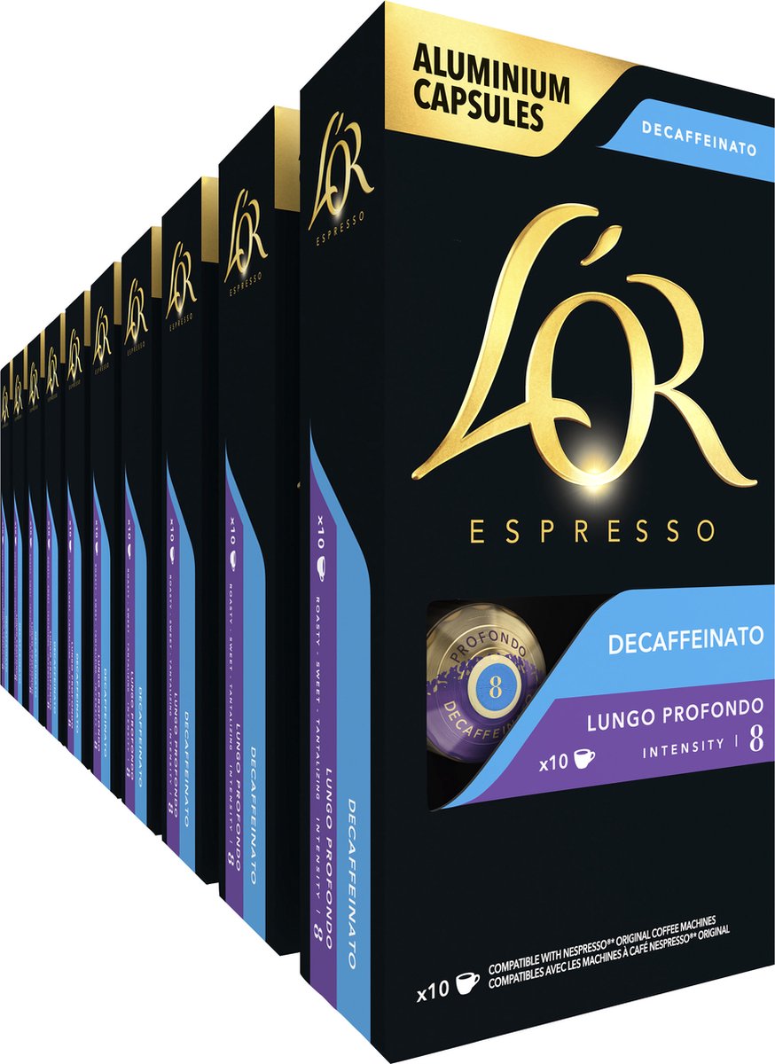 L'or espresso decaffeinato lungo profondo koffiecups - intensiteit 08 12 - 10 x 10 capsules