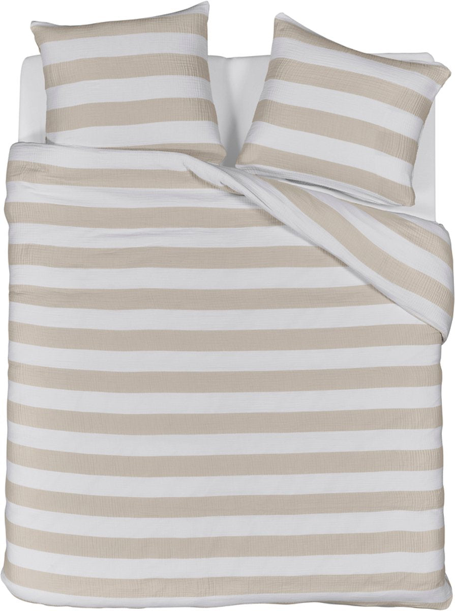 Riviera maison striped dekbedovertrek - lits-jumeaux xl - 260x200 220 - zand
