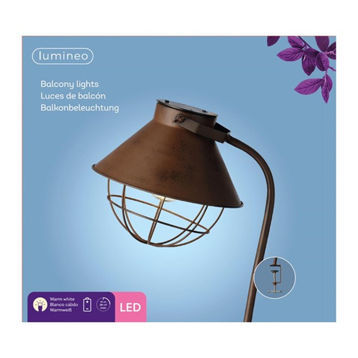 Lumineo led balkonverlichting metaal ø22-h47.5cm op batterij met 6 uurs timer bruin
