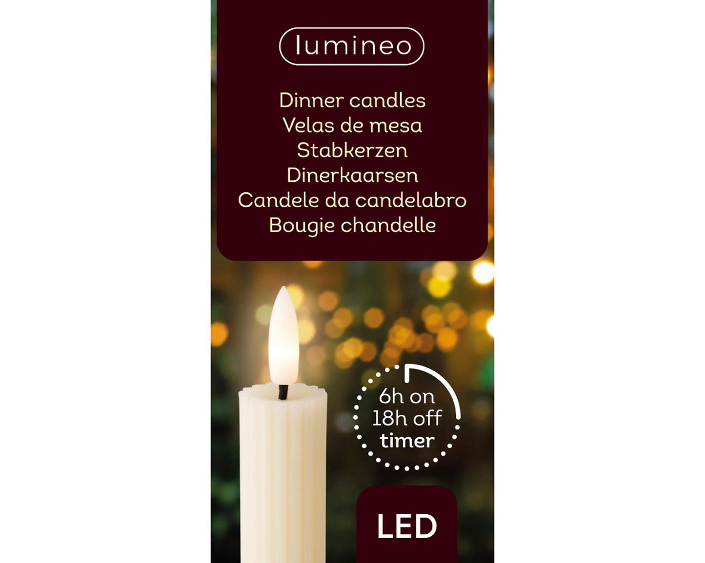 Lumineo dinerkaarsen 2-delig met flikkerende vlame creme dia2x24,5cm was met 6 uur timer