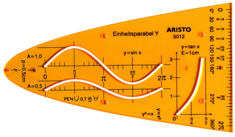Aristo eenheidsparabool y - afmetingen 200x75mm - met inktnoppen - oranje transparant - ar-5012