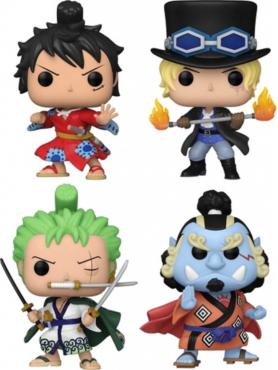 Funko pop! 4-pack: animation: one piece - luffytaro sabo roronoa zoro jinbe (glows in the dark) (gamestop exclusive)