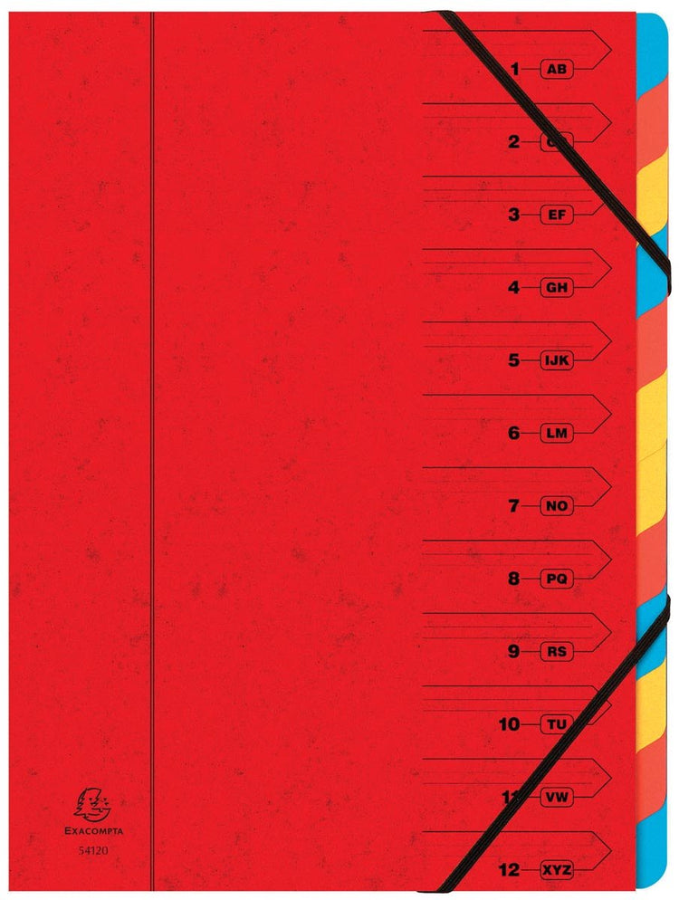 Exacompta sorteermap met vaste rug en elastosluiting - 12 indelingen - rood - 54125e