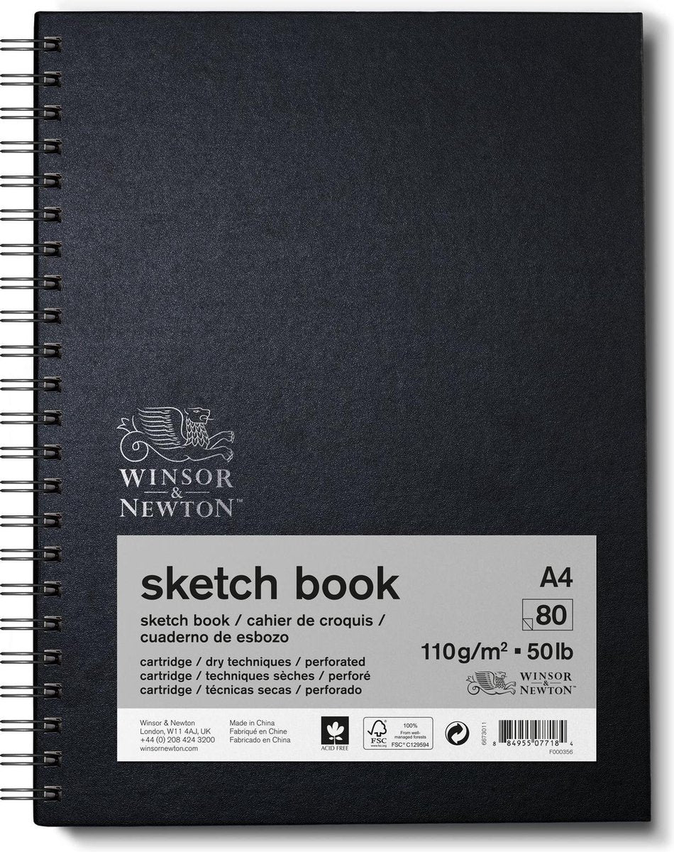 Winsor newton 6673011 spiral sketchbook a4 – 110 g m², 80 vellen, tekenpapier voor schetsen tekenen