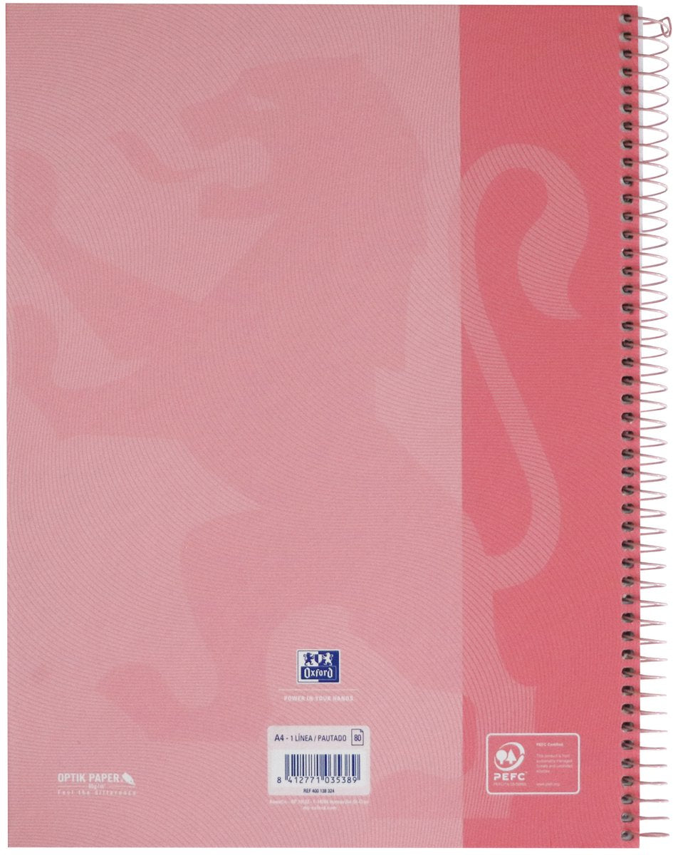 Oxford school europeanbook - notitieboek - gekleurde rand - a4+ - lijn - 80 vel - 4 gaats - hardcover - pastel roze