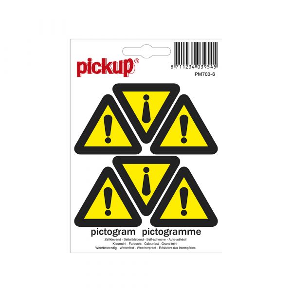 Sticker gevaar - 45 mm driehoek 6 stuks.