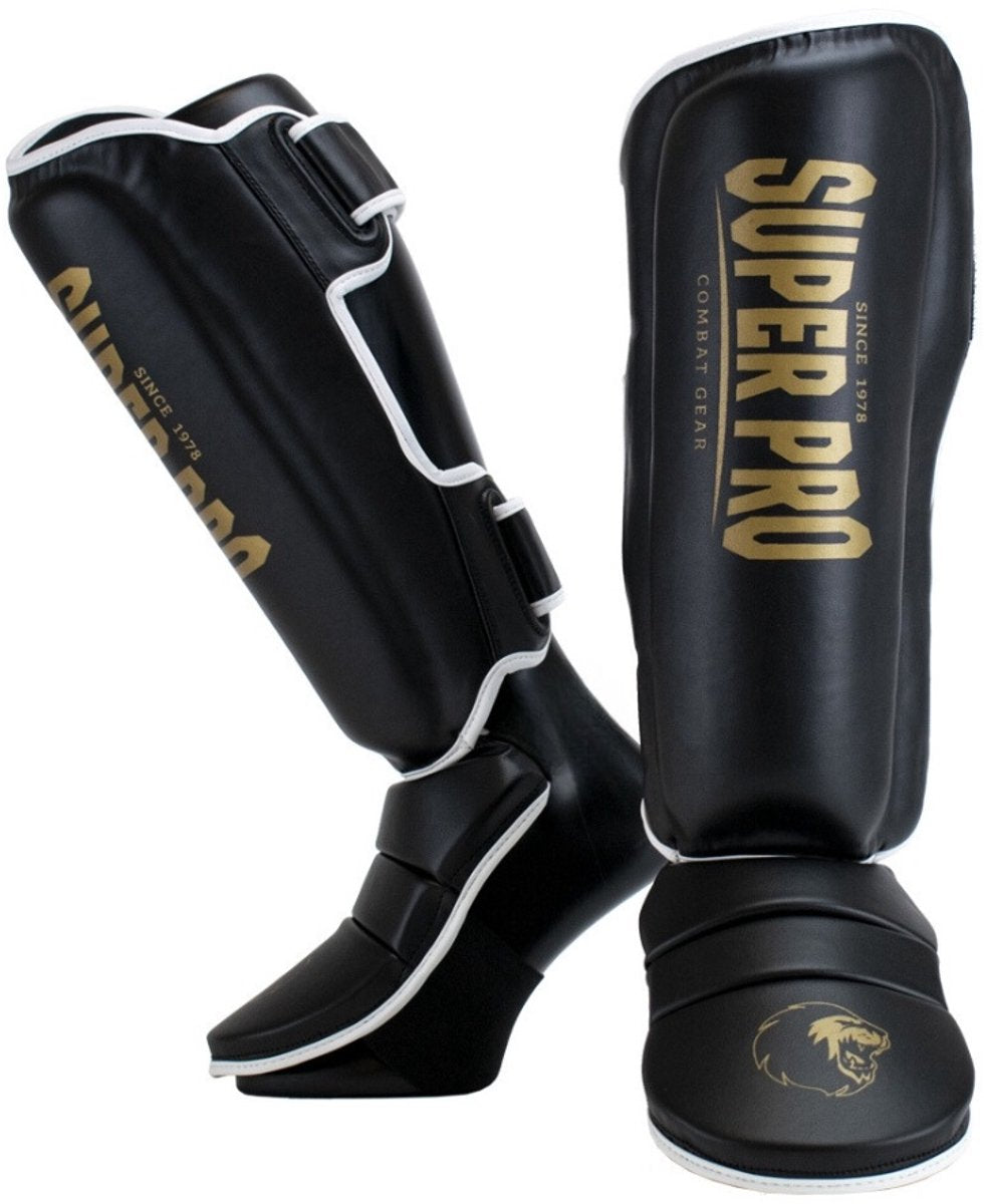 Super pro combat gear scheenbeschermer protector se zwart goud wit extra small