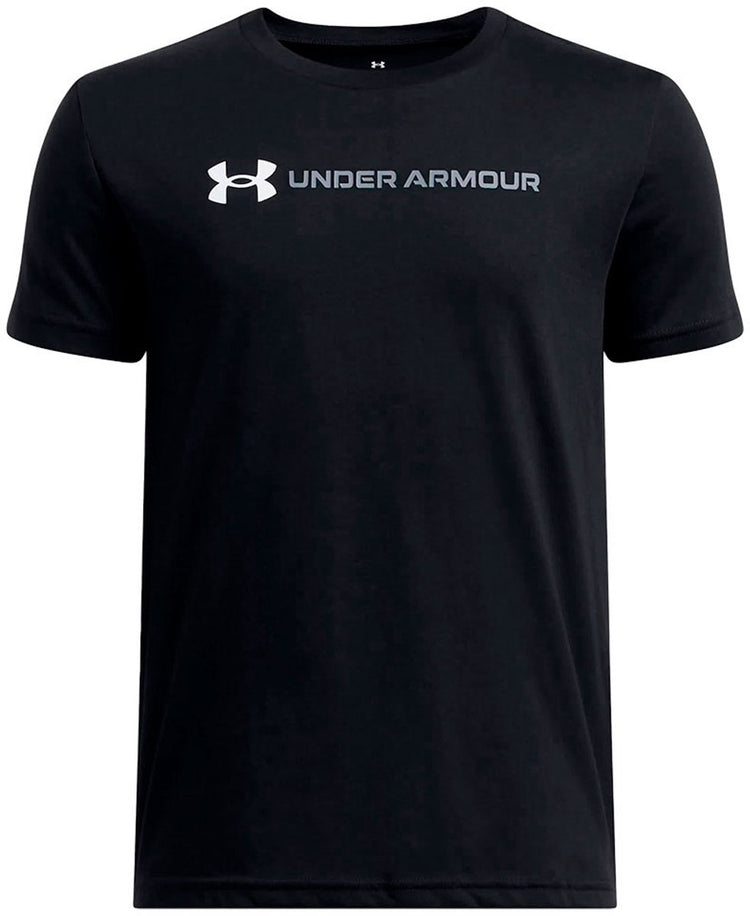 Under armour ua b logo wordmark ss unisex sportshirt - zwart - wit - grijs