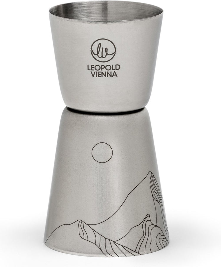 Leopold vienna - barmaatje 20 40ml rvs jigger - pipet met lasergravure mountains