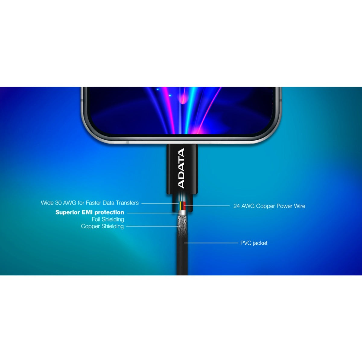 ADATA USB 2.0 oplaadkabel, USB-C naar Lightning