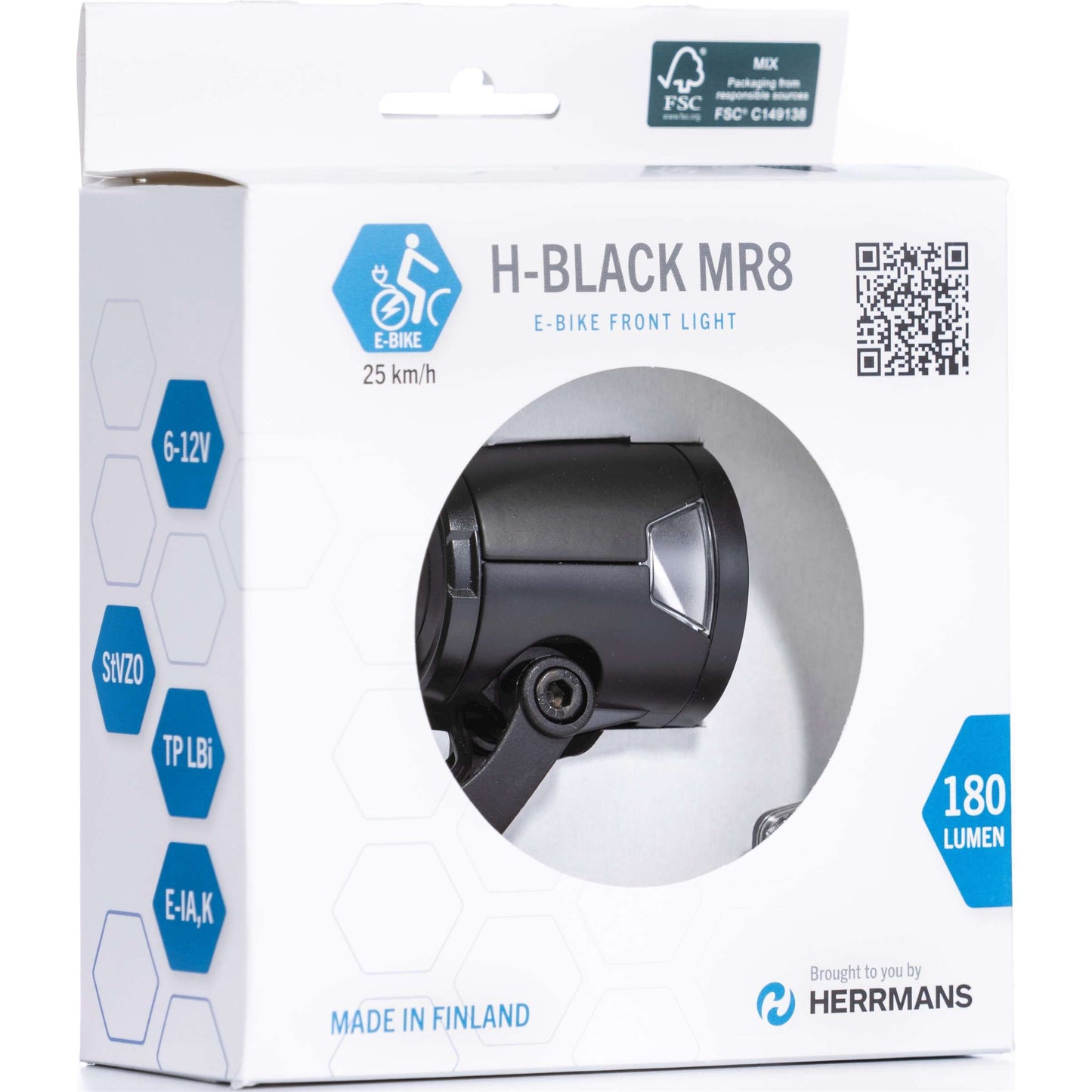 Koplamp Herrmans H-Black MR8 E 6-12 Volt - met houder - 180 lumen