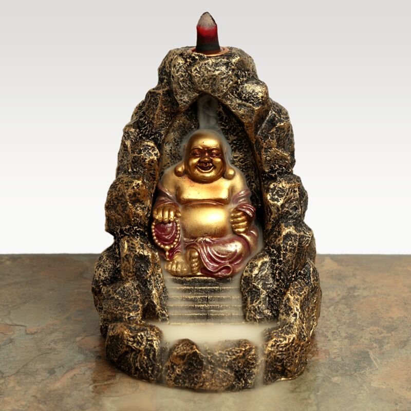 Chinese lachende boeddha backflow wierookhouder