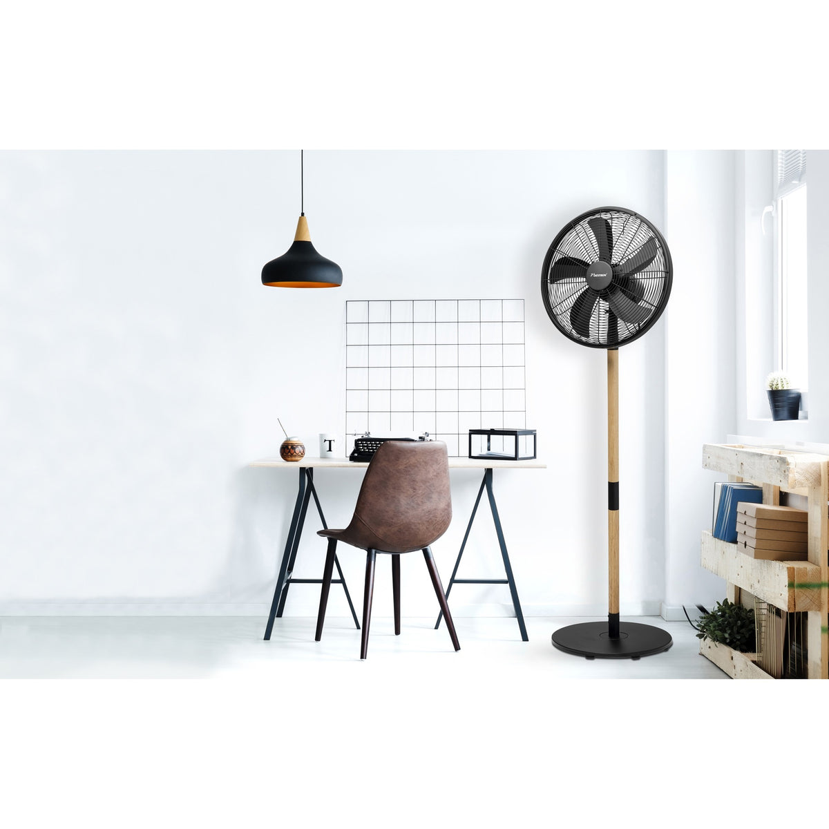 Bestron dfs45wb design statiefventilator (zwart houtkleur, ø 45 cm | stijlvol hout desgin)