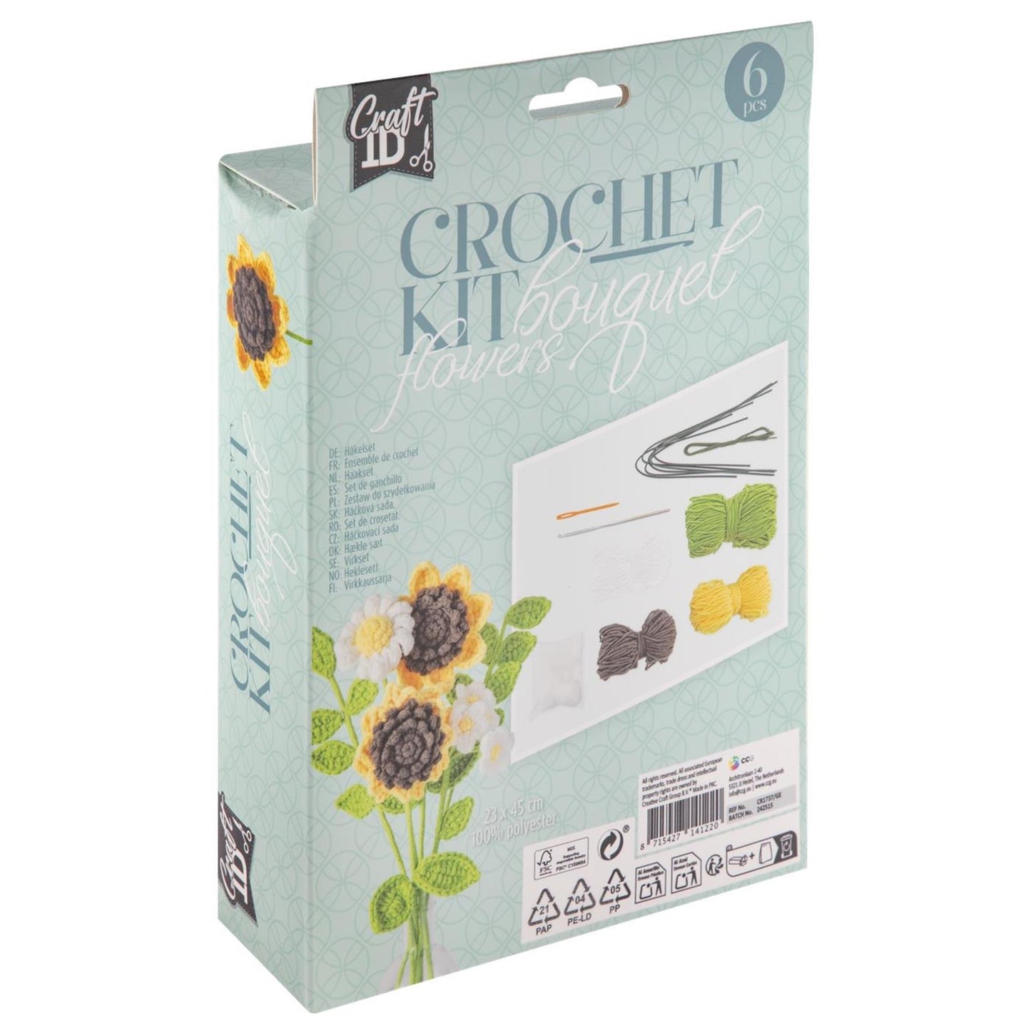 Craft id haakpakket bloemen boeket 6 zonnebloemen