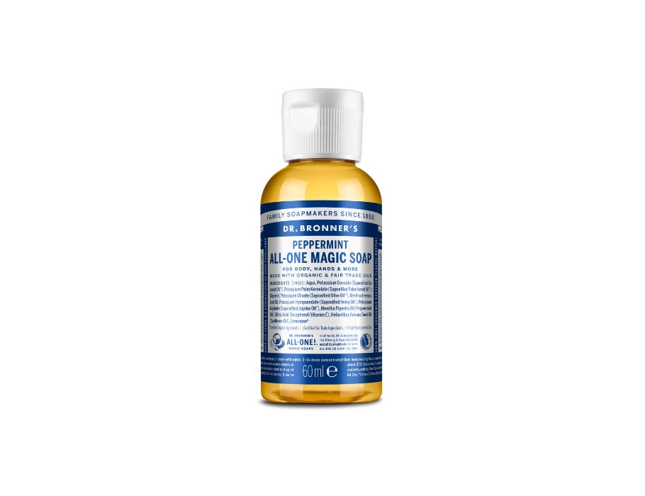 Dr. bronner's vloeibare zeep - pure castile - pepermunt - 60 ml