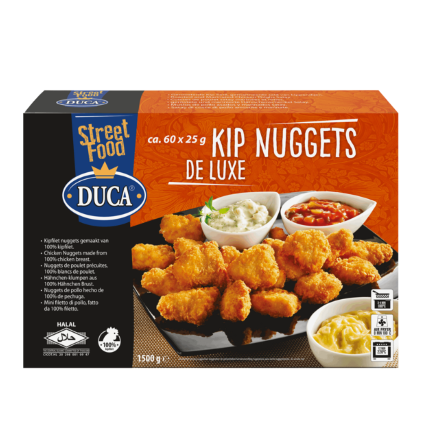 Duca voorgebraden kipfilet kipnuggets deluxe (60x 25 gr)