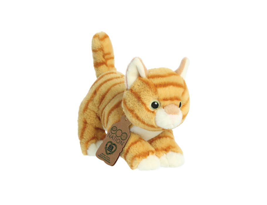 Eco nation pluchen knuffel - oranje kat - 21 cm