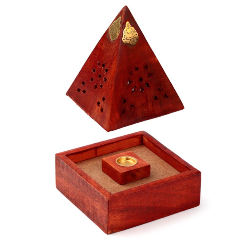 Mango hout piramide wierookhouder kegels boeddha lijstwerk