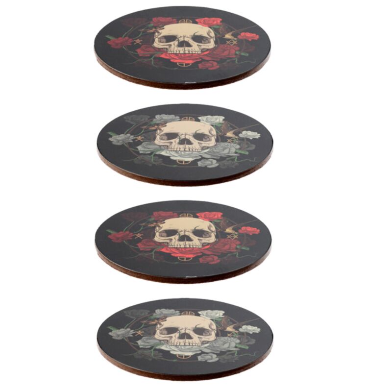 Schedel rozen set 4 onderzetters