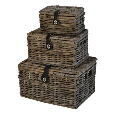 Dr rieten v-ager mand s met deksel 25x17x13 grijs