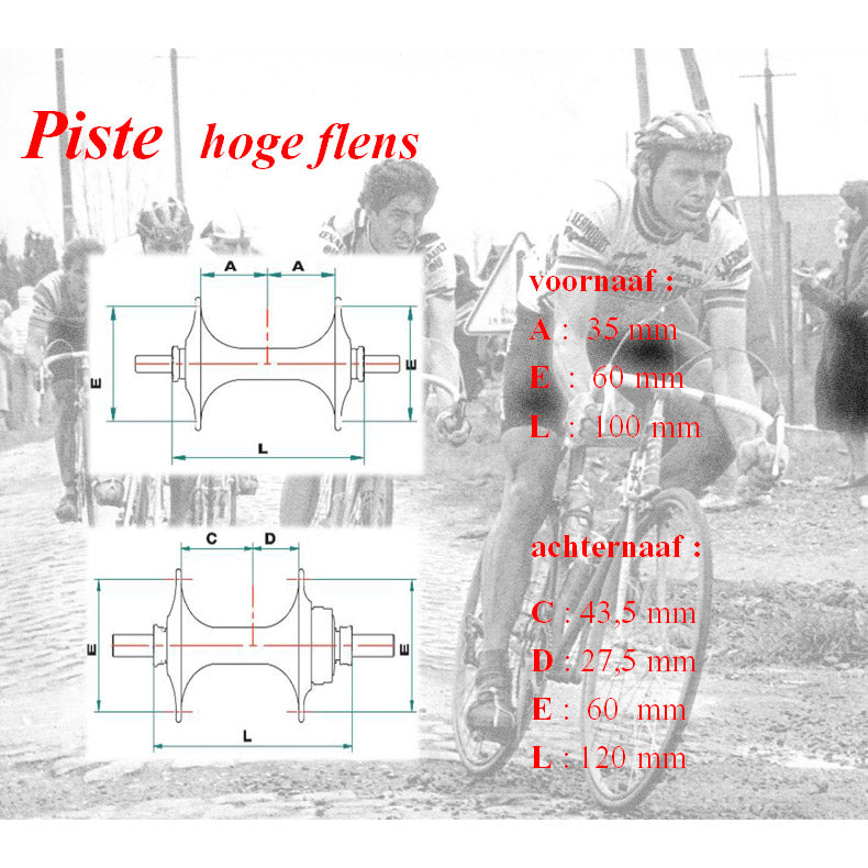 Miche naafset pista v + a 28g met hoge-flens zilver