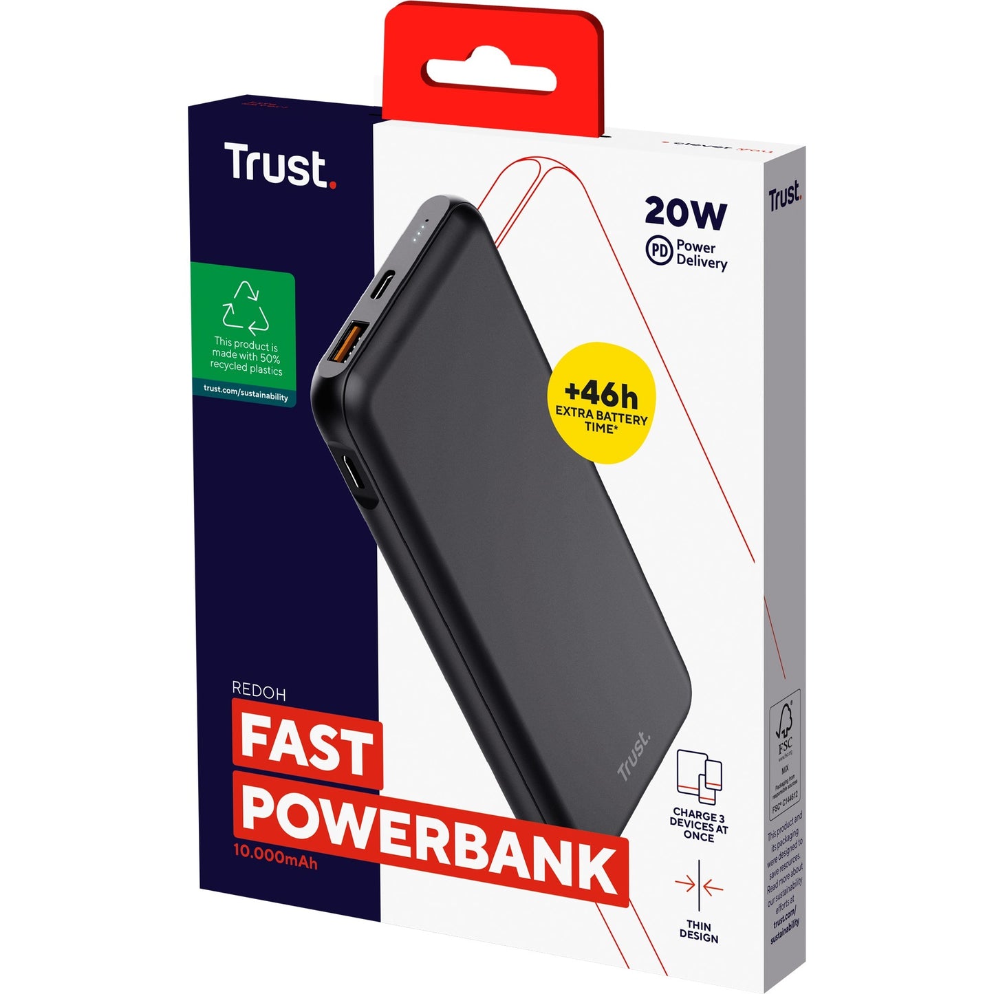Trust redoh fast 10.000mah powerbank (zwart)