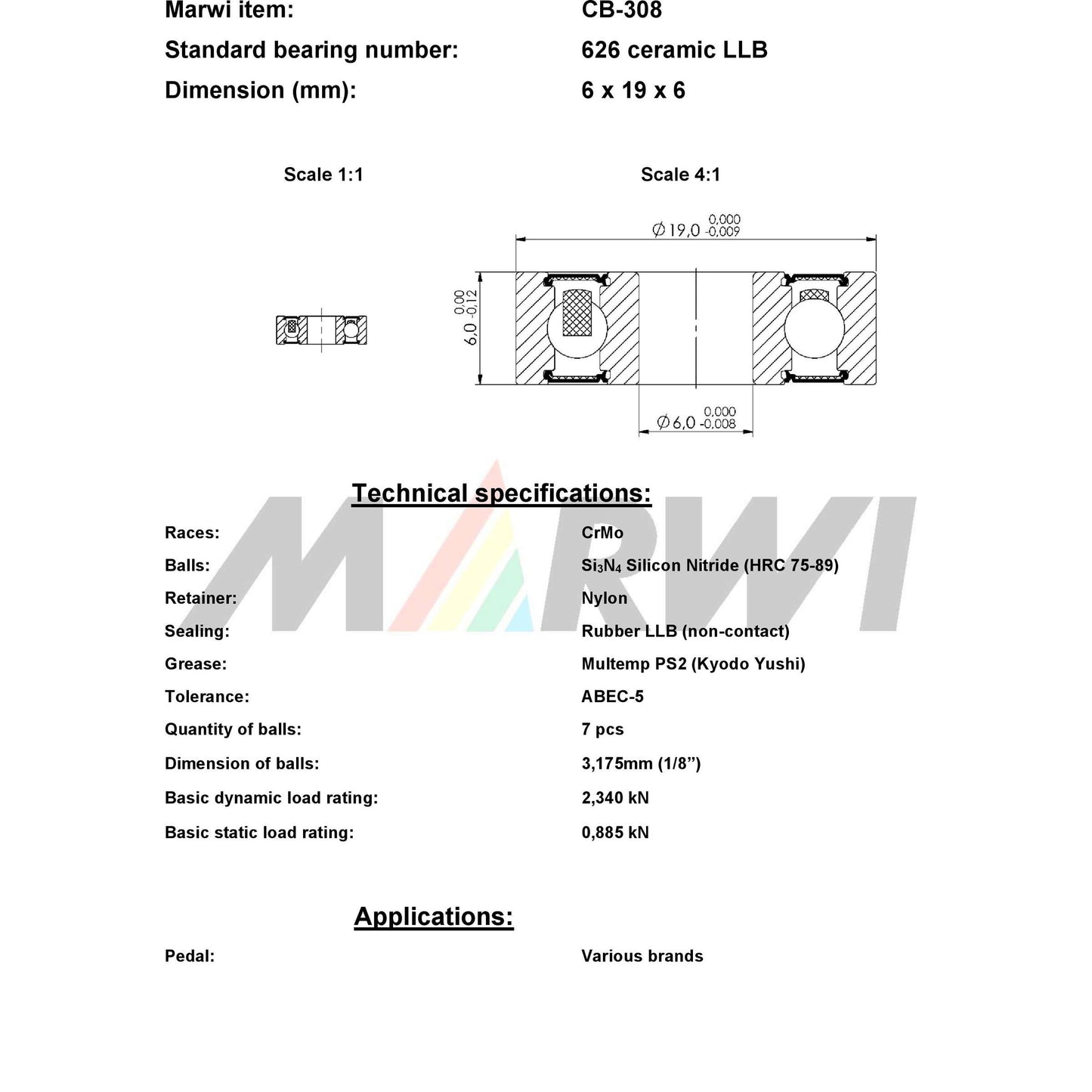 Union kogellager ball bearing cb-308 6x19x6