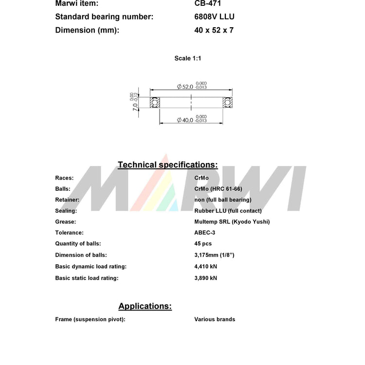 Union kogellager ball bearing cb-471 40x52x7