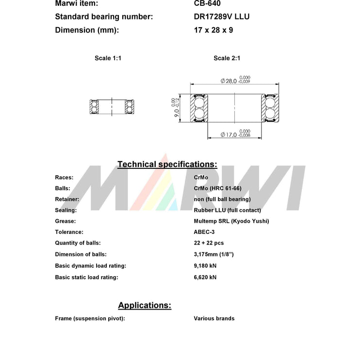 Union kogellager ball bearing cb-640 17x28x9
