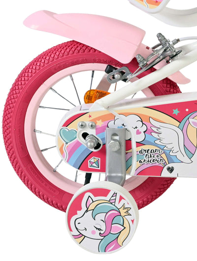 Volare unicorn kinderfiets - meisjes - 12 inch - wit - twee handremmen