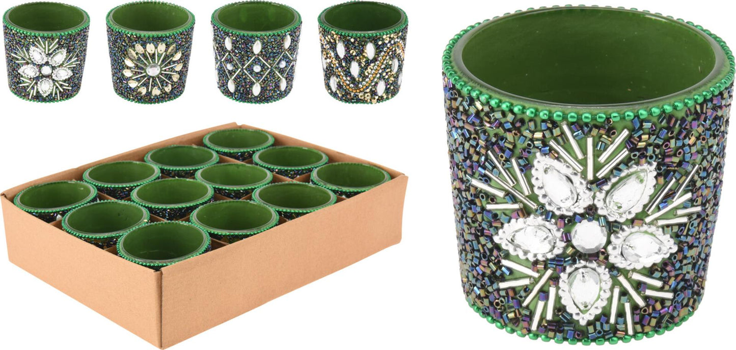 Home styling theelichthouder 6cm m.kralen multicolor