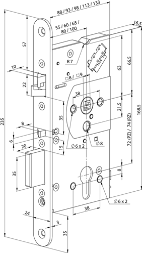 Abloy el560 veiligheidspaniekdeurslot | enkelzijdig krukgestuurd | zelfvergrendelend | skg** | dm80mm | pc72mm | voorplaat rvs 24x235mm afgerond | 12 24v dc | dr 1+2+3+4 - 10013887