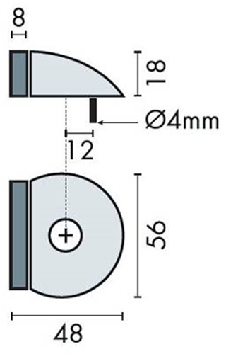 Assa abloy rvs deurstopper | halfmaan vloerdeurstop | ø56 x 48 x 18mm | rubber 8mm | lengte: 48 mm - p000238189-001-001