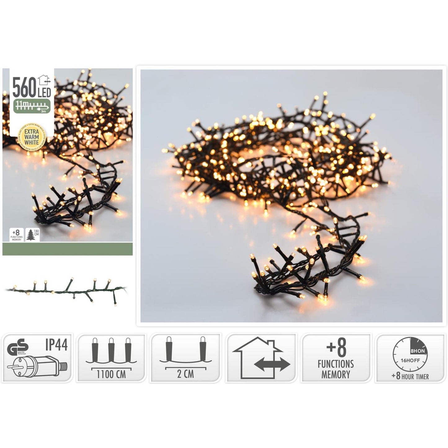 Kerstverlichting microcluster 560led 11m extra warm wit