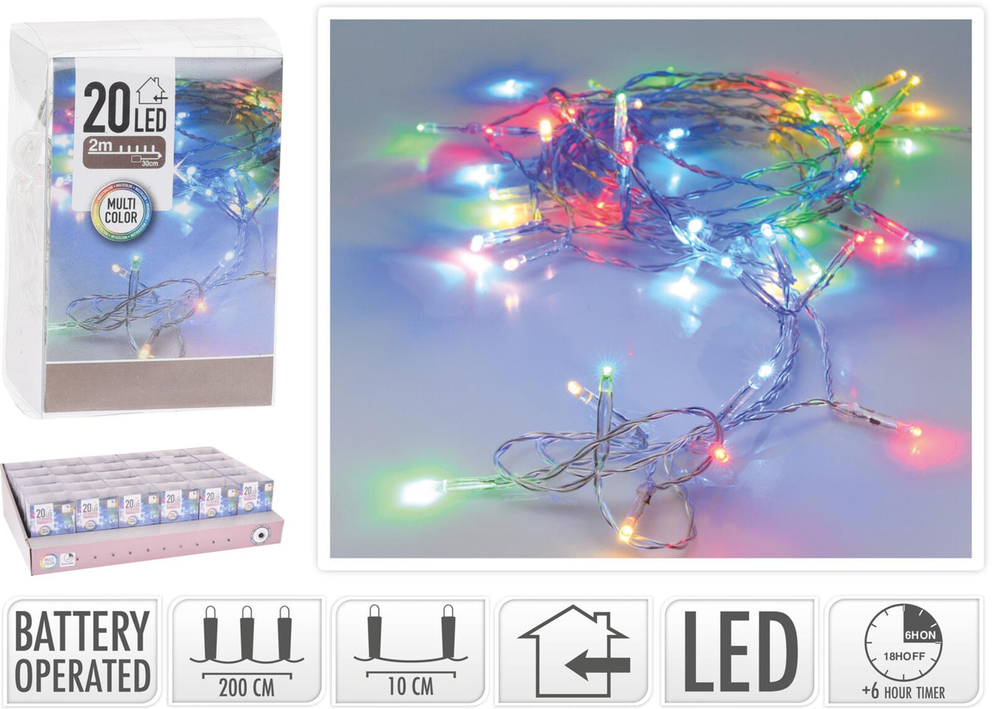 Home styling strengverlichting 20 led - 2 meter- multicolour met timer