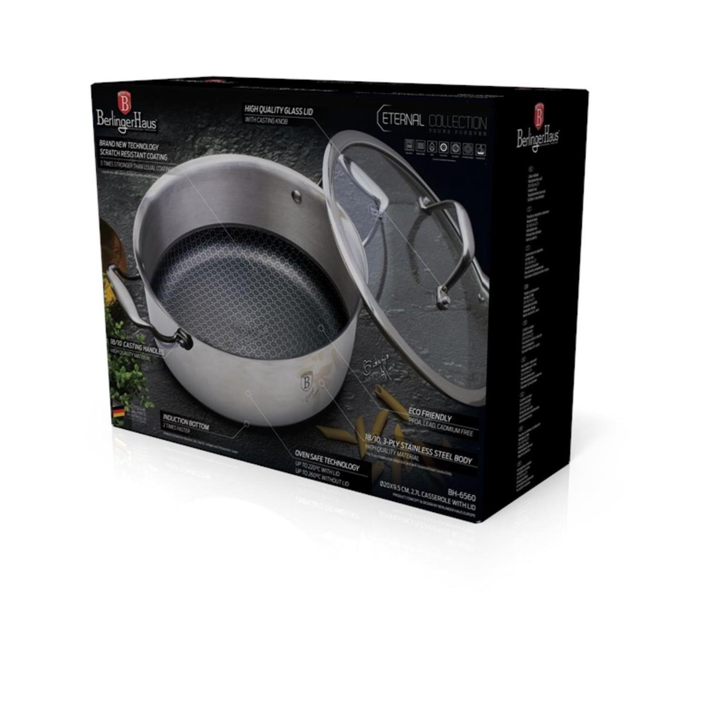 Berlingerhaus kookpan 20 cm rvs 2,4l eternal collection met eterna coating geschikt voor alle warmetbronnen ook inductie en oven