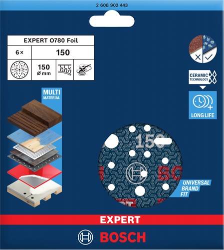 Bosch accessoires expert schuurschijf o780 met film onderlaag, 150 mm, g150, 6x - 2608902443