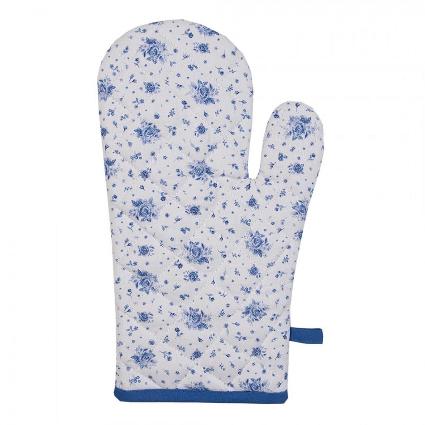 Clayre eef ovenhandschoen roosjes wit blauw 18x30cm katoen