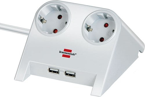 Brennenstuhl desktop-power usb-charger 2 usb-laadaansluiting 2100ma 2-voudig wit gepolijst 1,8m h05vv-f 3g1,5
