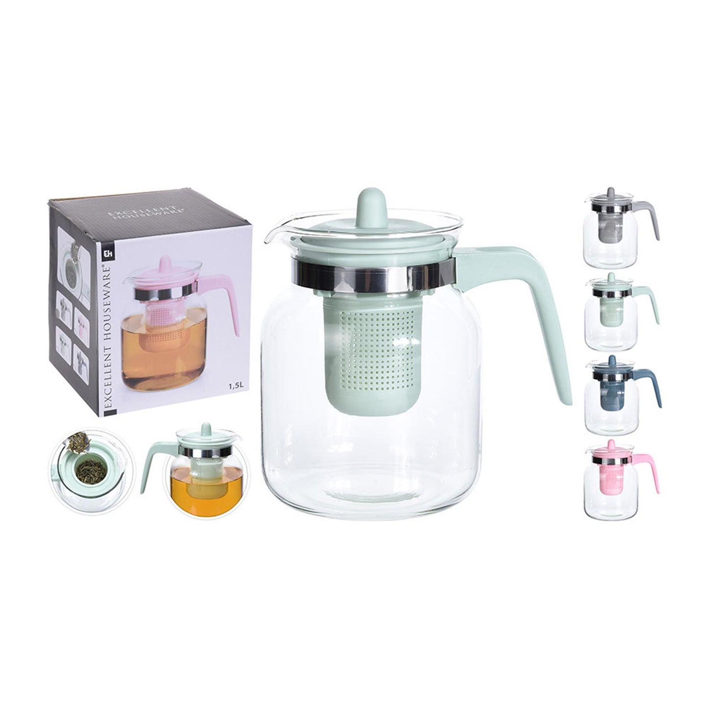 Excellent houseware theepot glas 1,5 liter