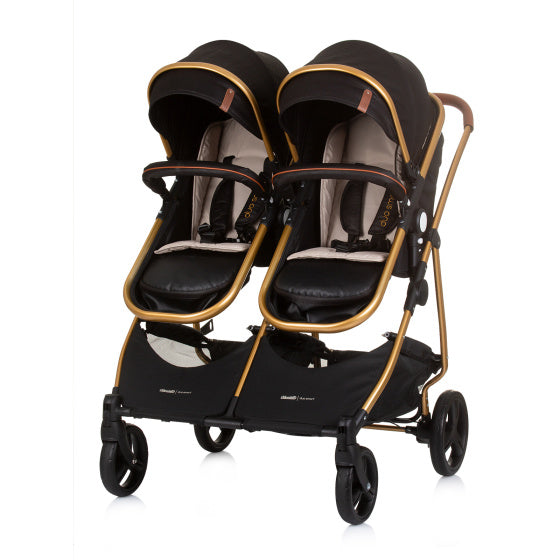 Chipolino duo opvouwbare kinderwagen voor 2 obsidian gold zwart