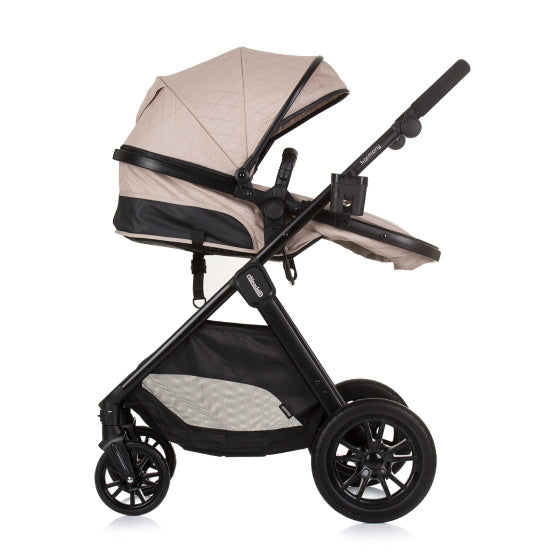 Chipolino harmony opvouwbare 3-in-1 kinderwagen met luiertas macadamia beige zwart